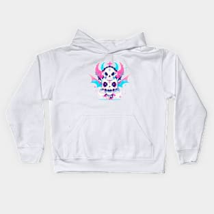 Skulls with horns and bat wings Kids Hoodie